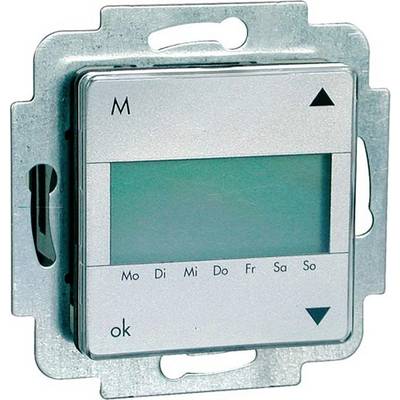 Ein elektronischer Wandschalter mit Display. Die Tage Montag bis Sonntag sind unten abgebildet. Pfeile nach oben und unten neben dem Display.