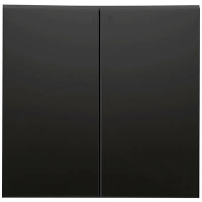 Ein minimalistisches Kunstwerk, das aus zwei schwarzen, nebeneinanderliegenden Paneelen besteht; klarer, symmetrischer Stil.