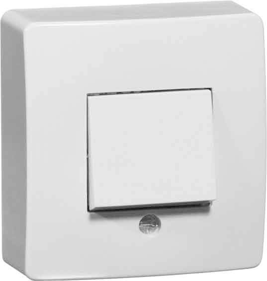 Ein weißer Lichtschalter an einer Wand, bereit zum Ein- oder Ausschalten von Licht.