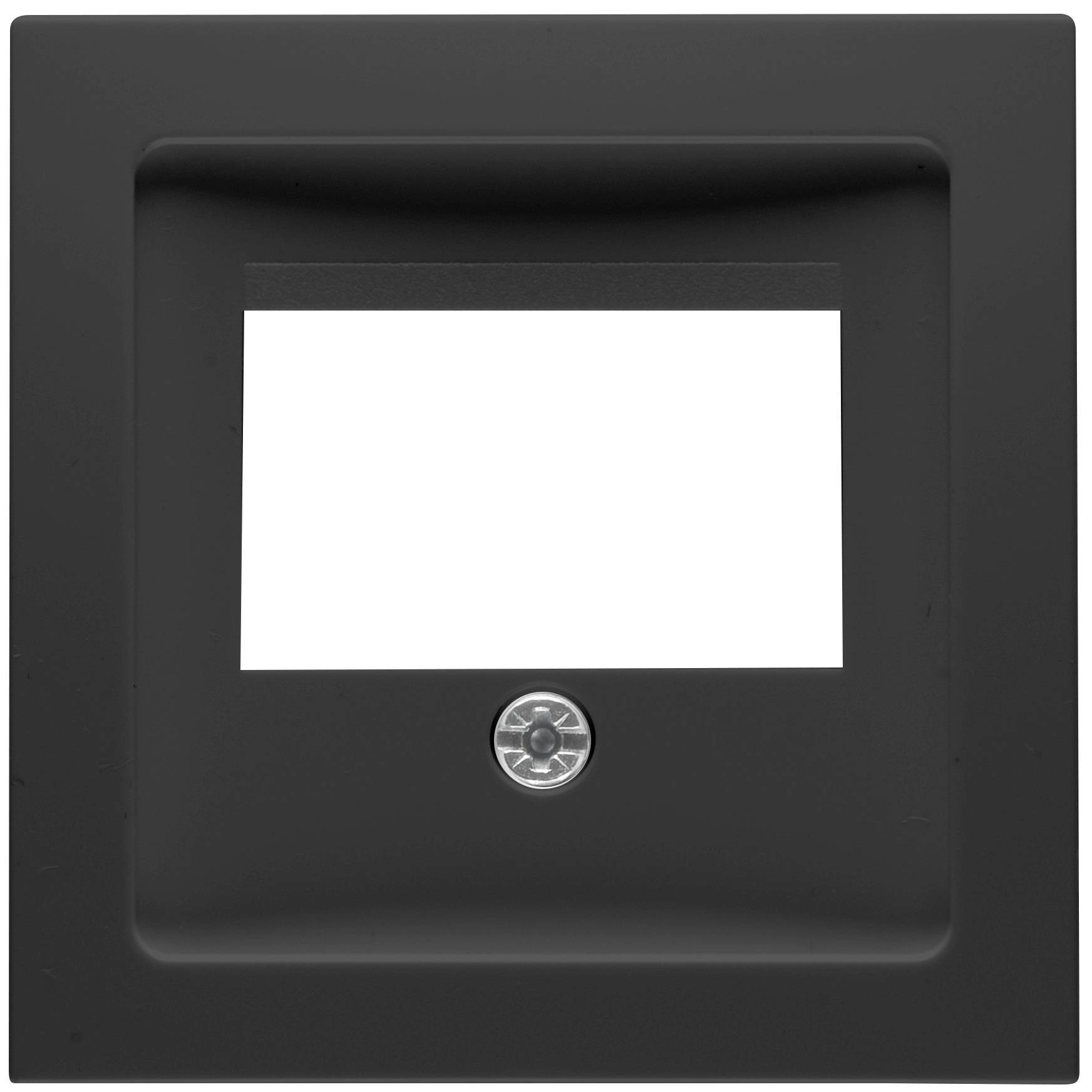 Ein schwarzer LED-Einbaustrahler mit quadratischem Rahmen und einem zentralen Punktlicht. Geeignet für Innenbeleuchtung.