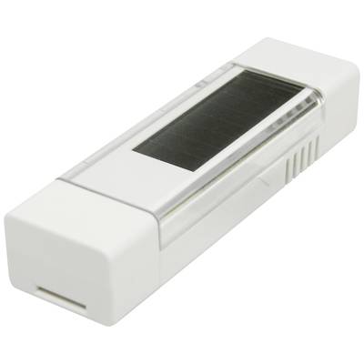 USB-Ladegerät mit Solarzelle, rechteckig und weiß. Ideal für umweltfreundliches Laden unterwegs.
