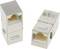 Zwei Cat 6 Ethernet-Keystone-Buchsenadapter aus Metall zum Verbinden von Netzwerkkabeln.