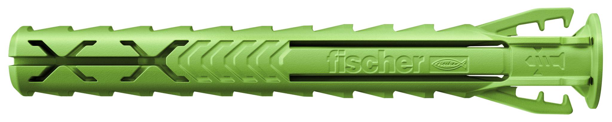 Rote Verpackung mit der Aufschrift 'fischer SX Plus Green 6x50'. Enthält 90 grüne Dübel. Geeignet für Lasten bis 130 kg.
