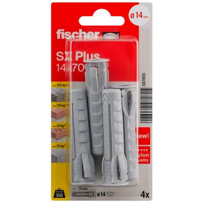 Packung Fischer DuoPower Dübel, Größe 14 x 70 mm, 4er-Pack, für Schwerlastbefestigung bis 350 kg.