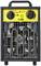 Elektrischer Heizlüfter mit gelbem Bedienfeld, zwei Drehknöpfen zur Temperatureinstellung und Lüfter mit Schutzgitter, 3 kW Leistung.