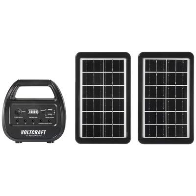 Solarbetriebenes Ladegerät mit zwei rechteckigen Solarpanelen und einem Steuergerät. Das Steuergerät zeigt Anschlüsse und einen Schalter.