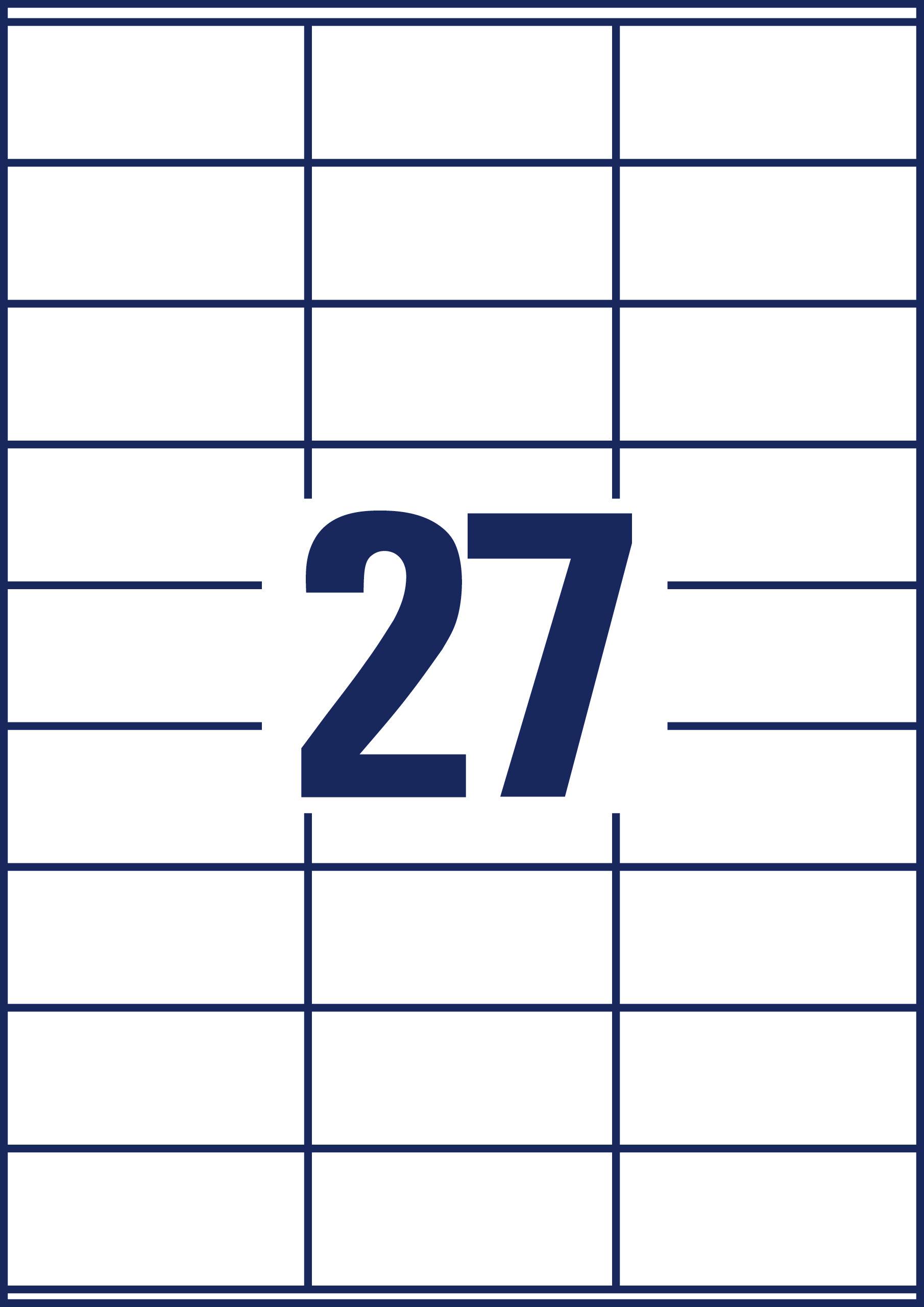 Nummer '27' steht groß in der Bildmitte, umgeben von einem Raster mit dunkelblauen Linien auf weißem Hintergrund.