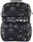 Ein stilvoller schwarzer Rucksack mit weißem Marmormuster und Mesh-Seitentaschen. Geeignet für den Transport von Laptops und Zubehör.