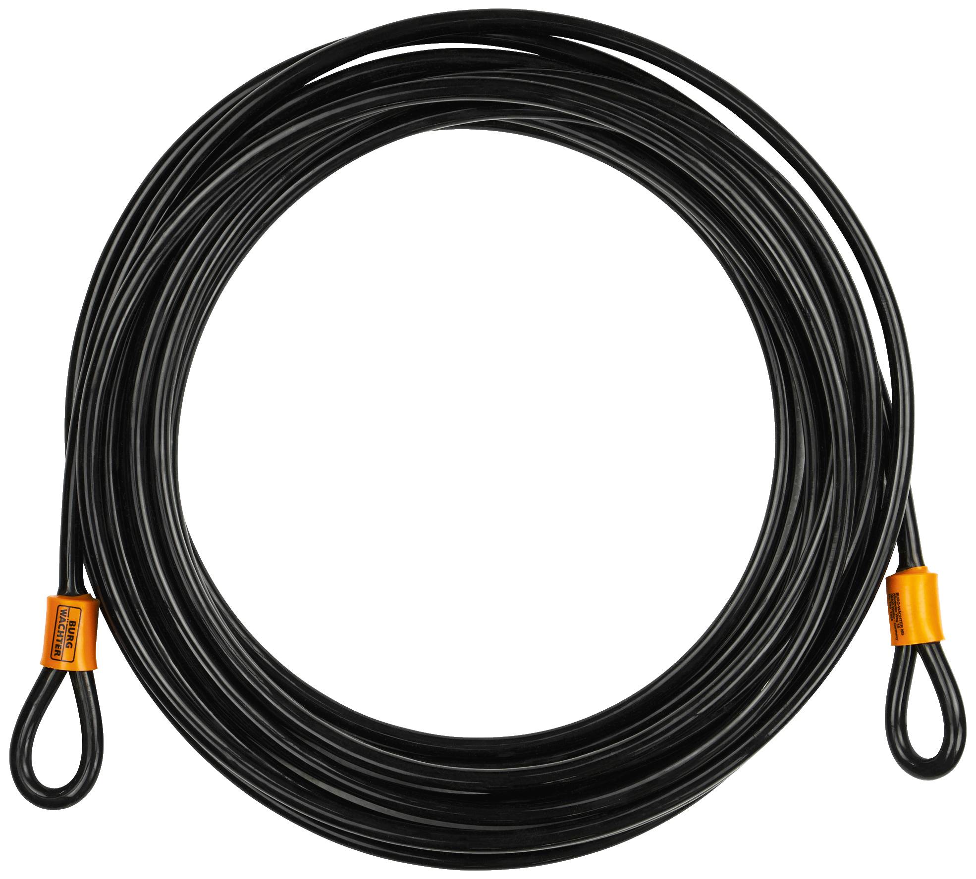Ein langes, schwarzes Kabel mit Schlaufen an beiden Enden.