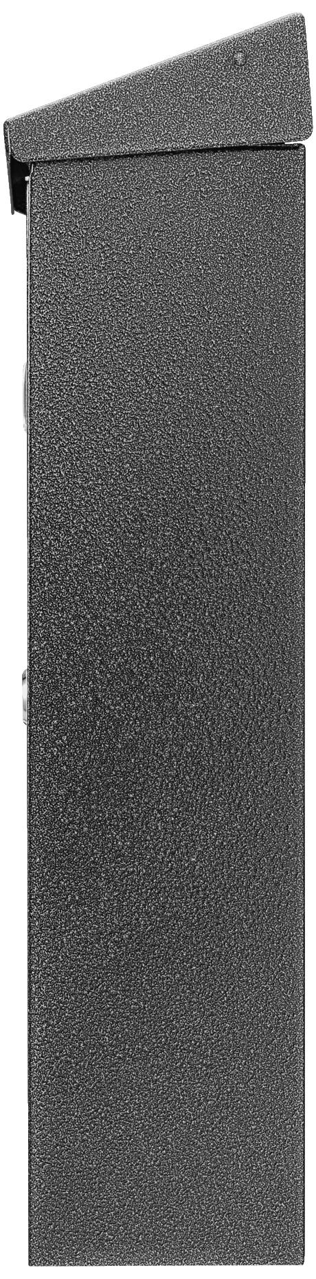 Metallbriefkasten mit modernem, schrägem Dachdesign, seitlicher Ansatz und strukturiertem Finish.