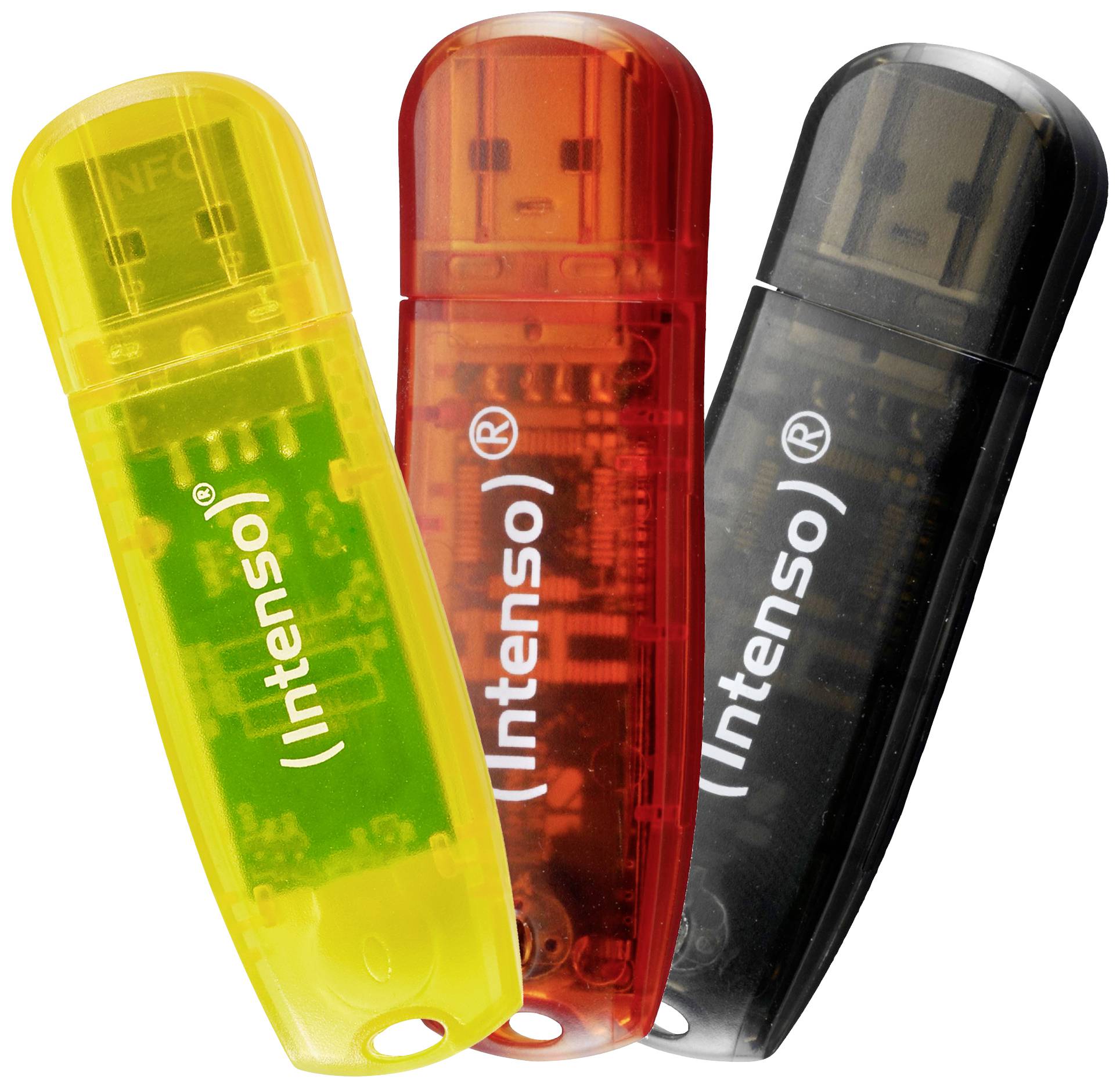 INTENSO USB-Stick 2.0 RAINBOW LINE 3 x 32 GB gelb rot schwarz Kostengünstiger Datenspeicher im farbe