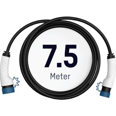 Langes schwarzes Kabel mit zwei weißen Steckern an den Enden. Text in der Mitte: '7,5 Meter'.