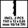 'Zwei Sägeblätter enthalten, Maße: 1141 x 13 x 0,65 mm, Zähne: 10/14 TPI.'