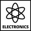 'Electronics'-Logo mit stilisiertem Atom-Symbol in der Mitte.