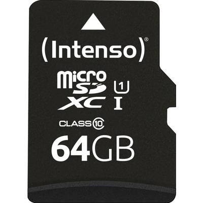 'Intenso' MicroSDXC-Speicherkarte, 64GB, Class 10, U1, in Schwarz.