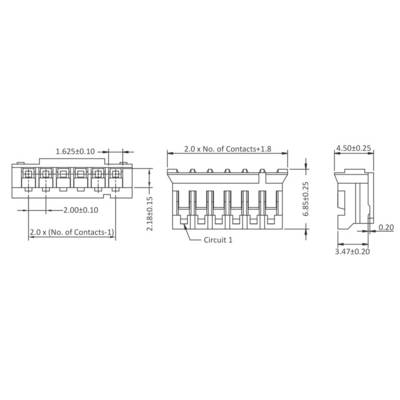 Technische Zeichnung eines elektrischen Steckverbinders mit Abmessungen, Kontaktanzahl, und Schaltkreisdarstellung.