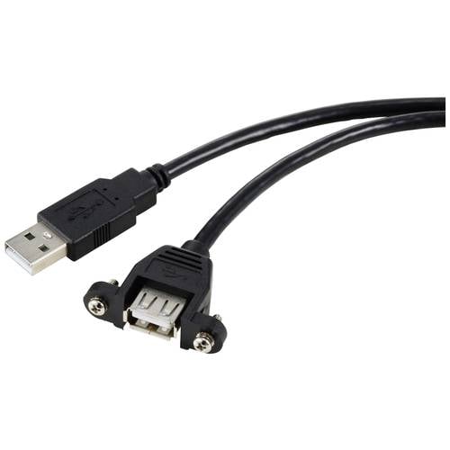 Renkforce USB-Kabel USB 2.0 USB-A Stecker, USB-A Buchse 1.00 m Schwarz für Einbau, schraubbar RF-5720386