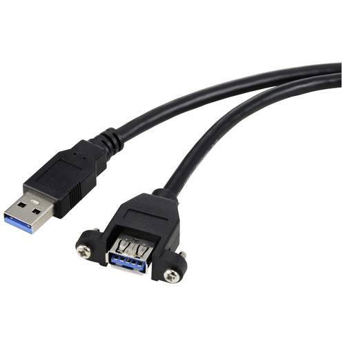 Thumbnail - Renkforce USB-Kabel USB 3.0 USB-A Stecker, USB-A Buchse 1.00 m Schwarz für Einbau, schraubbar RF-5720388