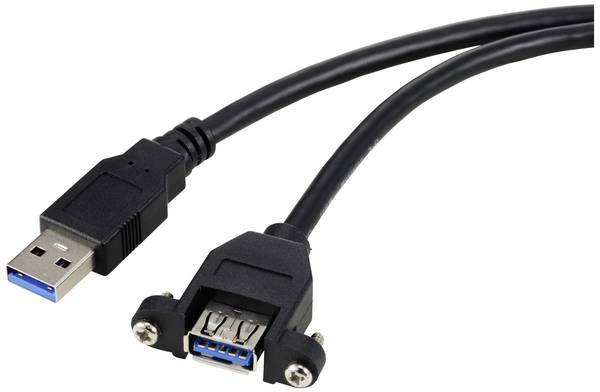 Renkforce USB-Kabel  USB 3.0 USB-A Stecker, USB-A Buchse 1.00 m Schwarz für Einbau, schraubbar RF-5720388