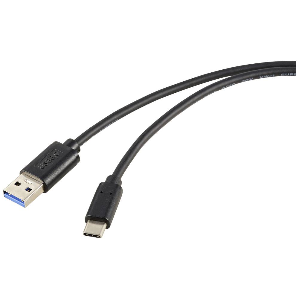 Renkforce USB-kabel USB 3.2 Gen2 USB-C stekker, USB-A stekker 1.00 m Zwart Afscherming totaal RF-572