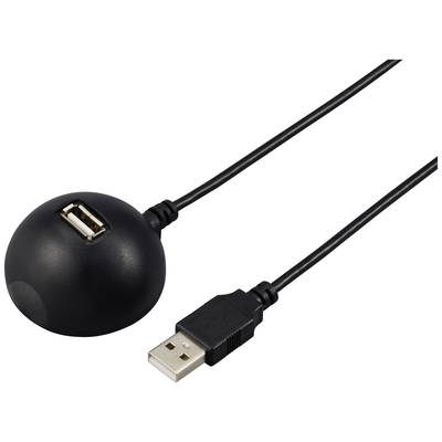 Ein schwarzer USB-Verlängerungskabel-Splitter mit rundem Basisfuß und einem USB-A-Stecker.