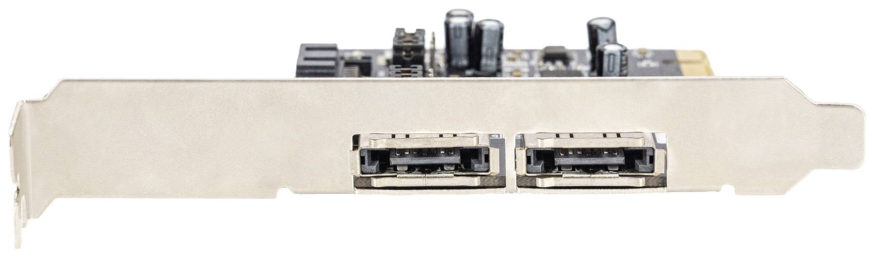 Eine Computer-PCI-Express-Karte mit zwei USB-Anschlüssen wird dargestellt, geeignet zur Erweiterung eines PCs um zusätzliche USB-Ports.