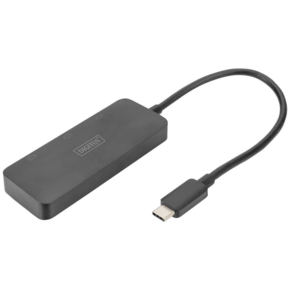 Digitus DS-45334 DisplayPort-USB-C Adapter [1x USB-C 3x DisplayPort bus] Zwart Zonder laadbus, Ultra