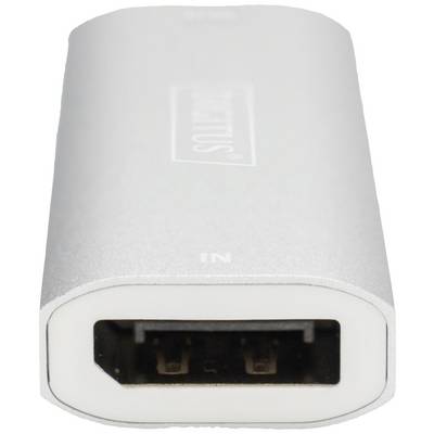 Ein silberner Adapter mit einem HDMI-Anschluss, typisch für die Verbindung von audiovisuellen Geräten.