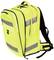 Ein leuchtend gelber Rucksack mit reflektierenden Streifen und schwarzen Reißverschlüssen, ideal für Sichtbarkeit und Sicherheit.