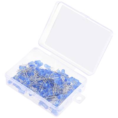 Eine transparente Plastikbox, gefüllt mit mehreren blauen LEDs, die dicht aneinander liegen.