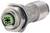 Metallischer M12-Steckverbinder mit geriffelten Kanten und einem grünem Interface mit vier Anschlüssen für robuste elektrische Verbindungen.