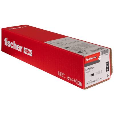 Rote Fischer-Produktbox mit der Beschriftung "fischer" und "FAZ II Plus 24/60", auf weißem Hintergrund dargestellt.