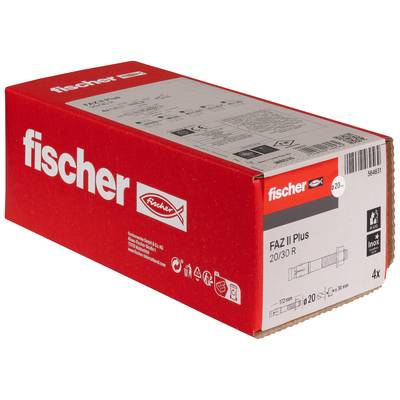 Rote Fischer-Box mit FAZ II Plus 20/30 R Ankerschrauben, auf der Vorderseite 4-fach gekennzeichnet.