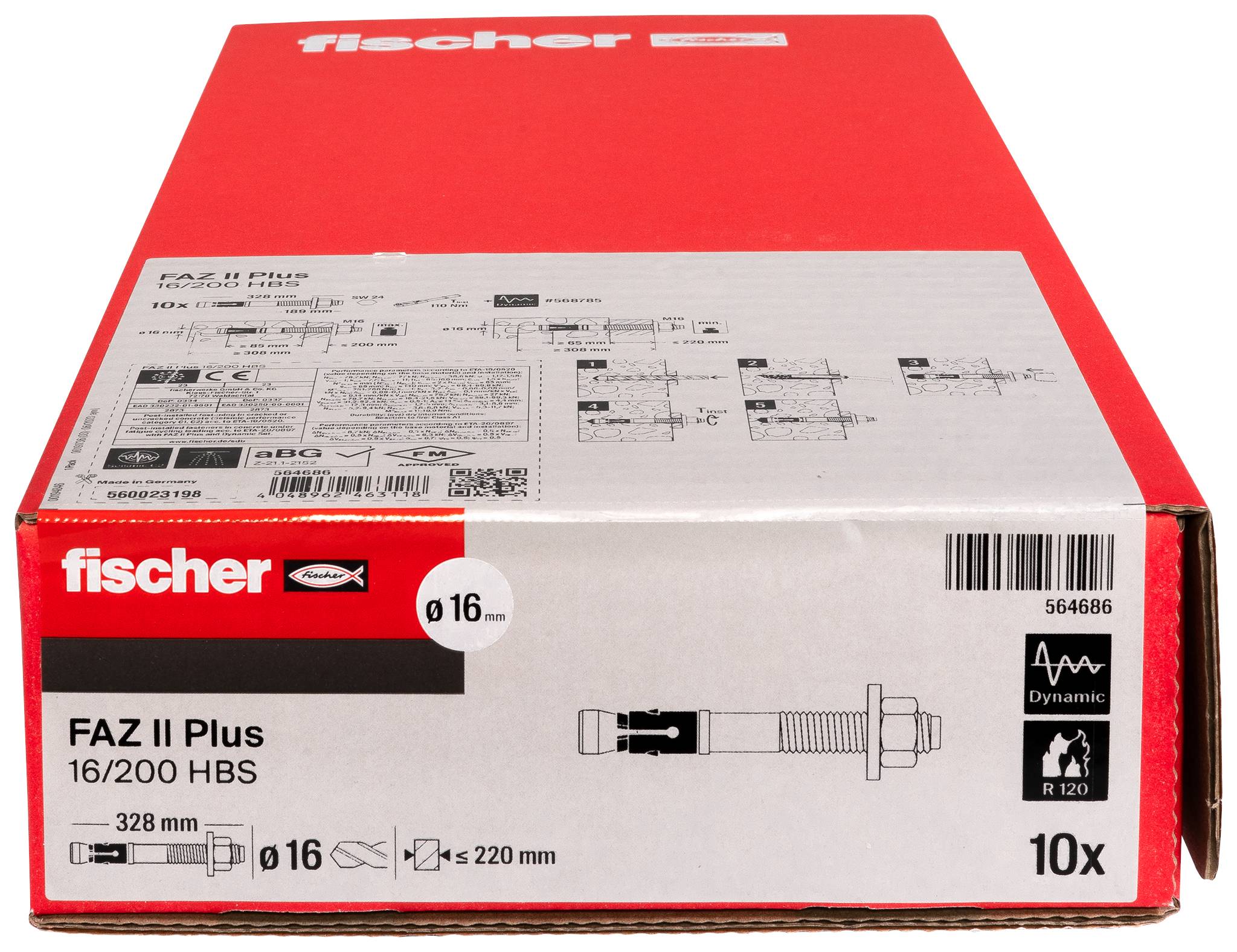 Fischer 564686 FAZ II Plus 16/200 HBS Bolzenanker 328 mm 16 mm 10 St.-2