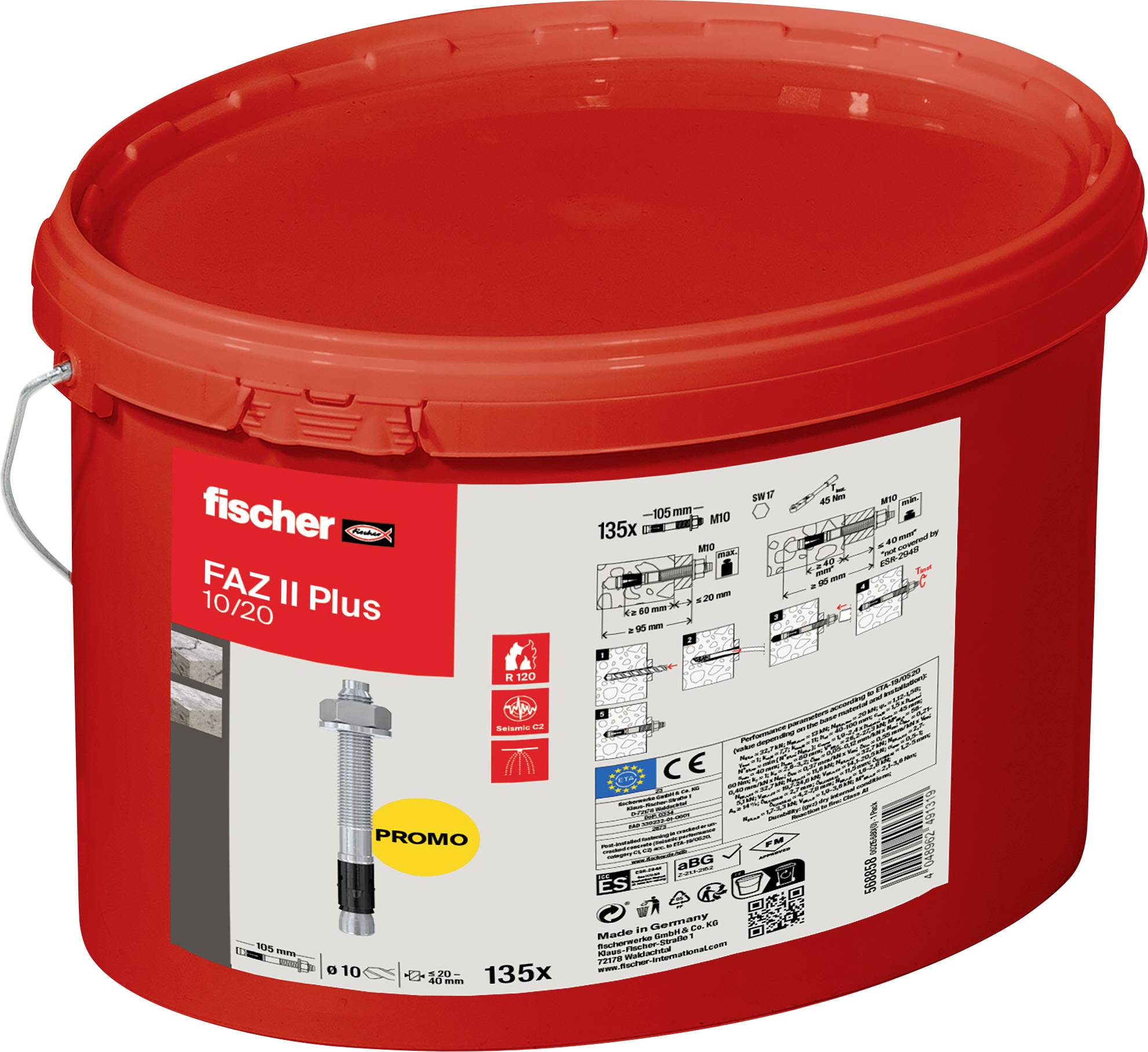 Fischer 568858 FAZ II Plus 10/20 Eimer (135) Bolzenanker 105 mm 10 mm 135 St.