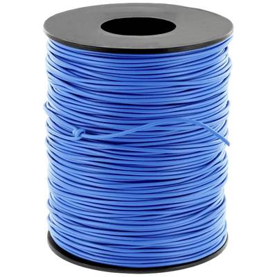 Eine große Spule mit dünnem, blauem Draht, aufgerollt und bereit zur Verwendung in elektrischen oder handwerklichen Projekten.
