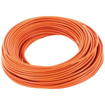 Ein orangefarbenes Kabel ist aufgerollt und in einem Kreis angeordnet.