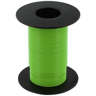 Grüne Kabelrolle aus Kunststoff, auf einer schwarzen Spule aufgewickelt.
