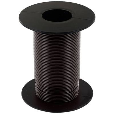 Eine schwarze Spule mit dunkelbraunem Kabel aufgewickelt.