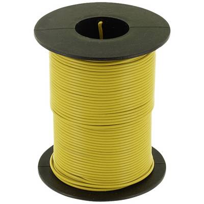 Eine gelbe Kabelrolle auf einer schwarzen Spule, geeignet für elektrische Anwendungen.