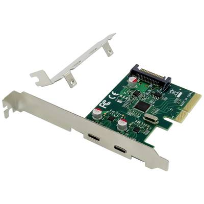 PCIe-Karte mit USB-C-Anschlüssen und metallenen Halterungen. Ideal zur Erweiterung von Computern mit zusätzlichen USB-C-Ports.