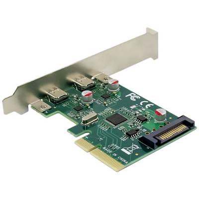 Eine grüne Computer-Erweiterungskarte mit zwei USB-Anschlüssen.