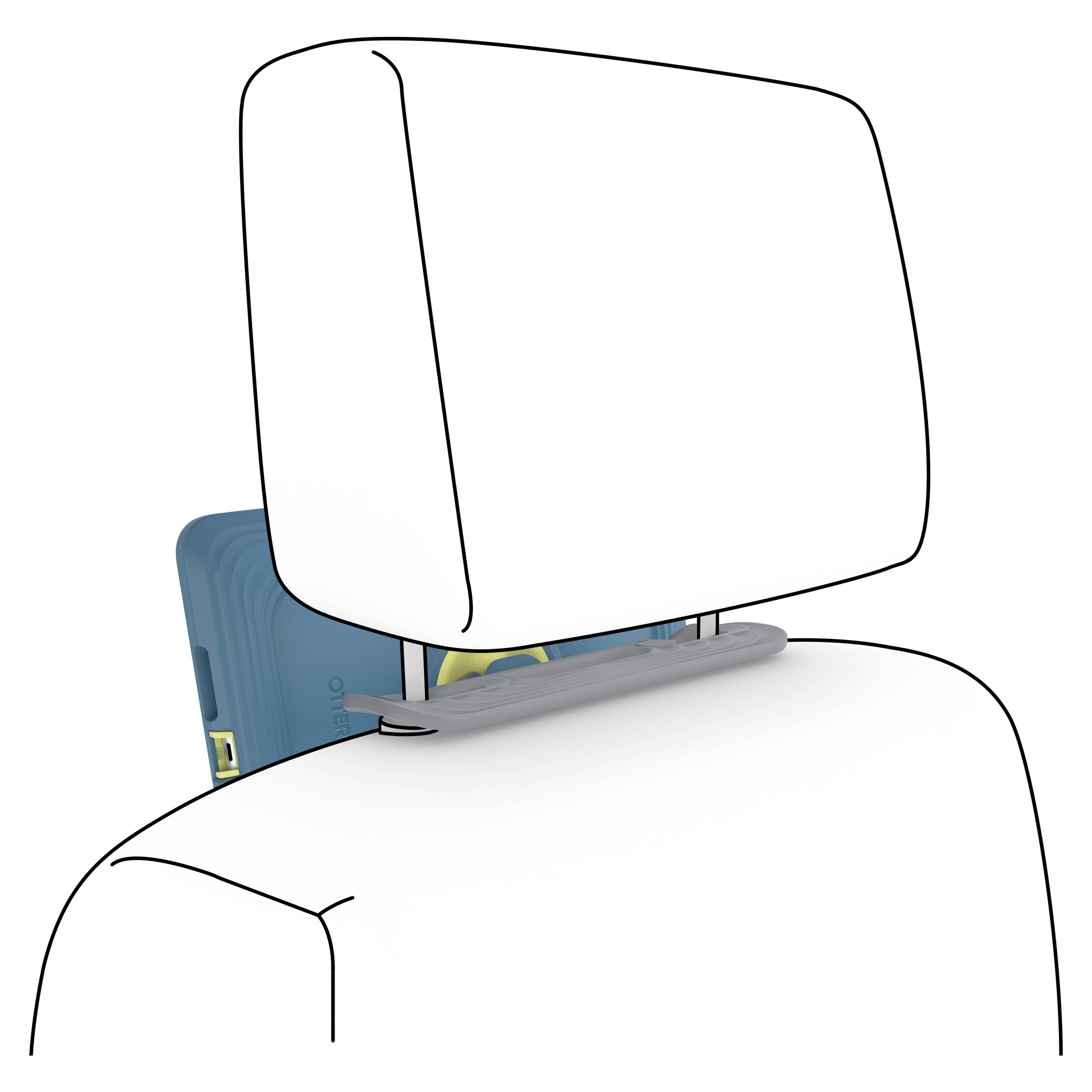 Ein Smartphone ist horizontal an der Rückseite einer Autokopfstütze befestigt, um es während der Fahrt sichtbar zu halten.