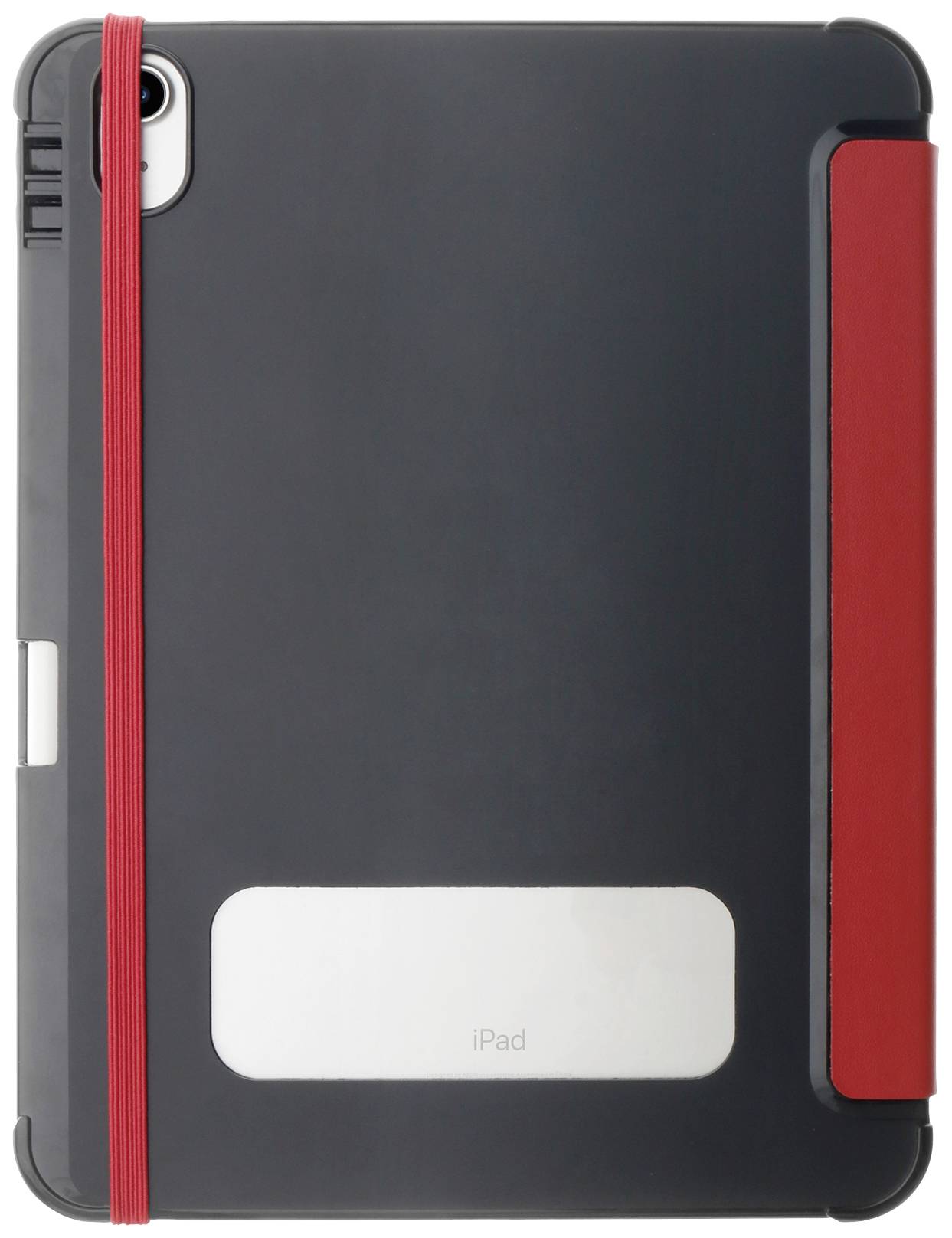 Schutzhülle für iPad mit rotem Band, bietet Schutz für die Rückseite des Geräts.