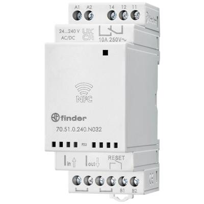 'Finder-NFC-Relais, 60.13.0.240.3040, DIN-Schiene, 10 A, 250 V~, kompatibel mit AC/DC, UKCA- und CE-Zertifizierung, Reset-Taste.'