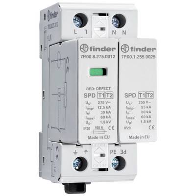 Ein Überspannungsschutzgerät mit technischen Spezifikationen: Nennspannung 275V, maximaler Impulsstrom 15kA, hergestellt in der EU.