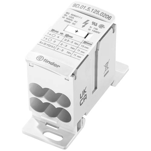 Finder 9D.01.5.125.0206 Verteiler Weiß 8polig 16 mm² 125 A 1000 V/AC, 1500 V/DC Leiter-Typ = L, N, PE