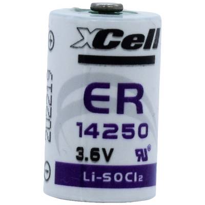Eine 'xCell ER14250' Batterie, 3,6V, Li-SOCl2, kompakte Größe, geeignet für elektronische Geräte.