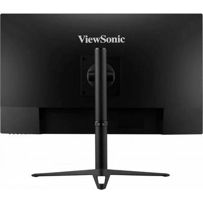 Ein schwarzer ViewSonic-Monitor von hinten, montiert auf einem Standfuß.
