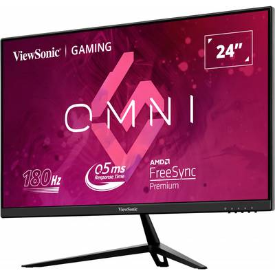 Ein Gaming-Monitor von ViewSonic mit 24 Zoll Größe, 180 Hz Bildwiederholrate und 0,5 ms Reaktionszeit. Unterstützt AMD FreeSync Premium.